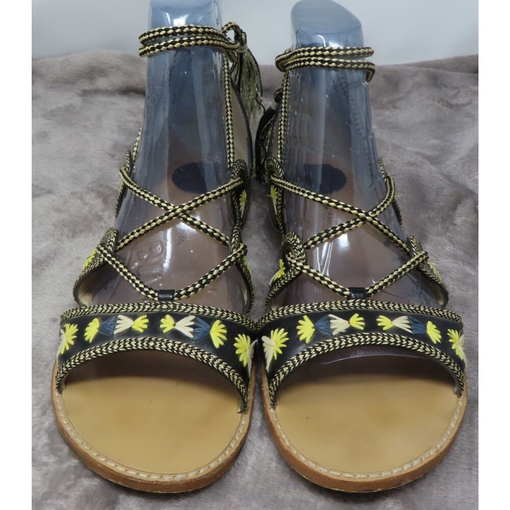 House of Harlow 1960 Leather Gladiator Sandals Lace Up Boho Raffia 39.5 US 9.5‎ - Picture 2 of 12
